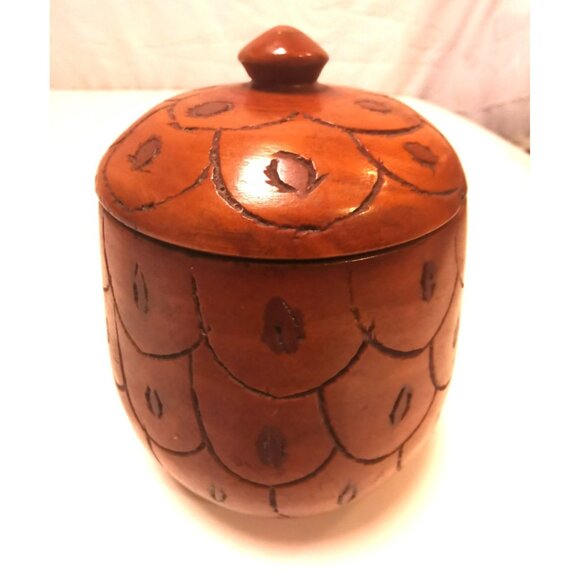 Acorn Hardwood Lidded Container Hand Carved Vintage - Picture 9 of 10